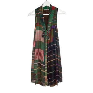 Rosa Cha Silk Patchwork Tie Neck Sleeveless Midi Tank Dress Multi Women's